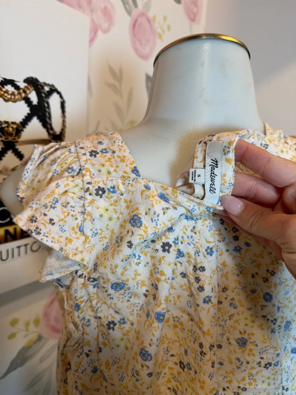 Madewell Yellow Floral Square-Neck Ruffle Button Tank - Picture 5 of 5